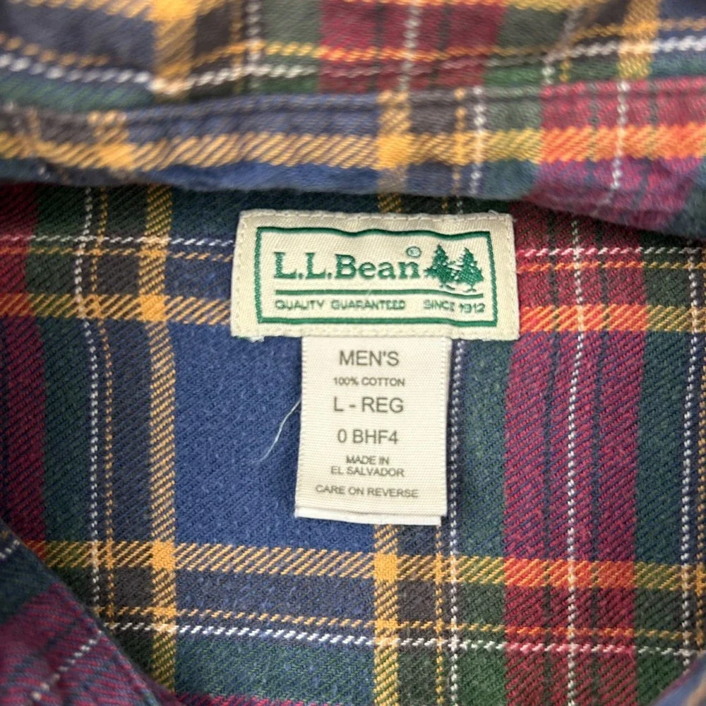 LL Bean Long Sleeve Button Down Flannel Shirt Mens Large Regular‎ Plaid 0BHF4